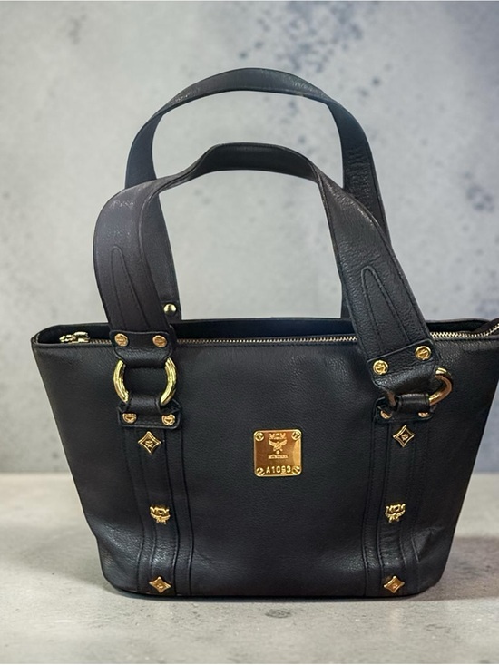 MCM Handbags - MCM Black Leather Tote with Gold Hardware